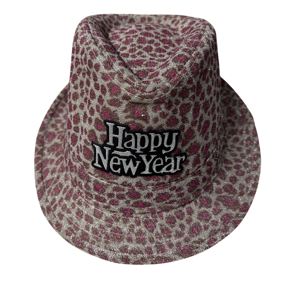 “Happy New Year” Leopard Print Pink Hat - Lights Up